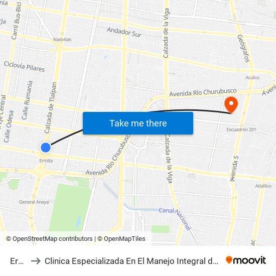 Ermita to Clinica Especializada En El Manejo Integral de La Diabetes Iztapalapa map