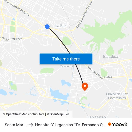 Santa Martha to Hospital Y Urgencias ""Dr. Fernando Quiroz"" map