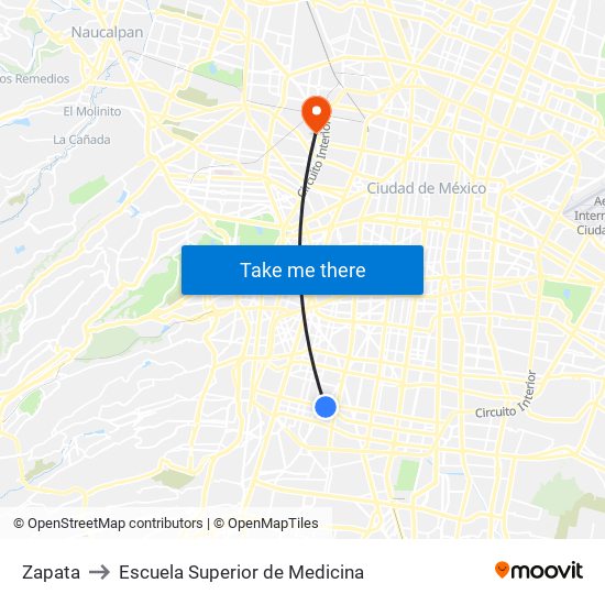 Zapata to Escuela Superior de Medicina map