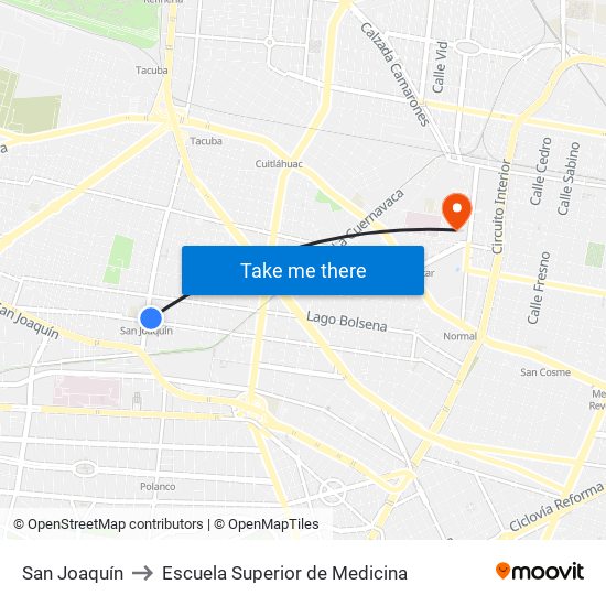 San Joaquín to Escuela Superior de Medicina map