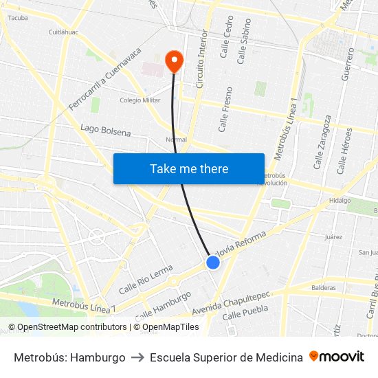 Metrobús: Hamburgo to Escuela Superior de Medicina map