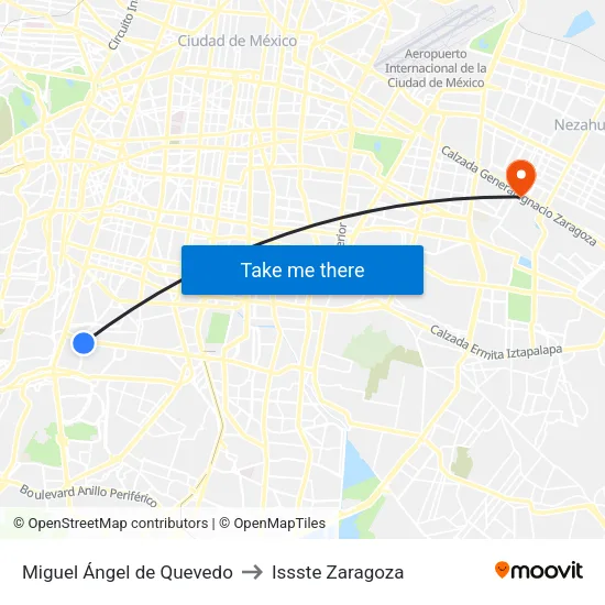 Miguel Ángel de Quevedo to Issste Zaragoza map