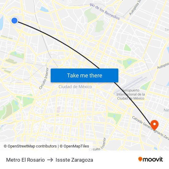 Metro El Rosario to Issste Zaragoza map