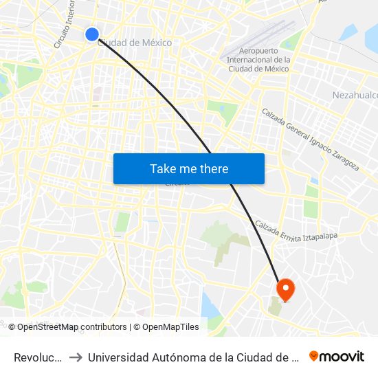 Revolución to Universidad Autónoma de la Ciudad de México map