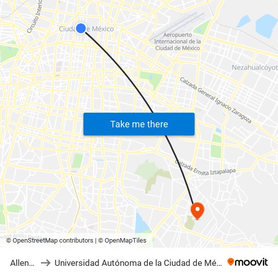 Allende to Universidad Autónoma de la Ciudad de México map