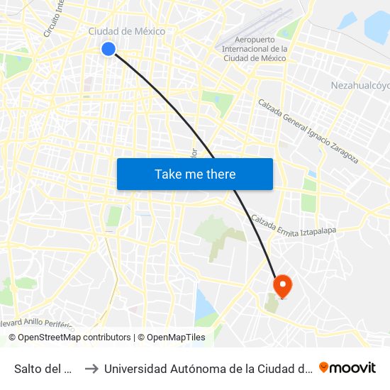 Salto del Agua to Universidad Autónoma de la Ciudad de México map