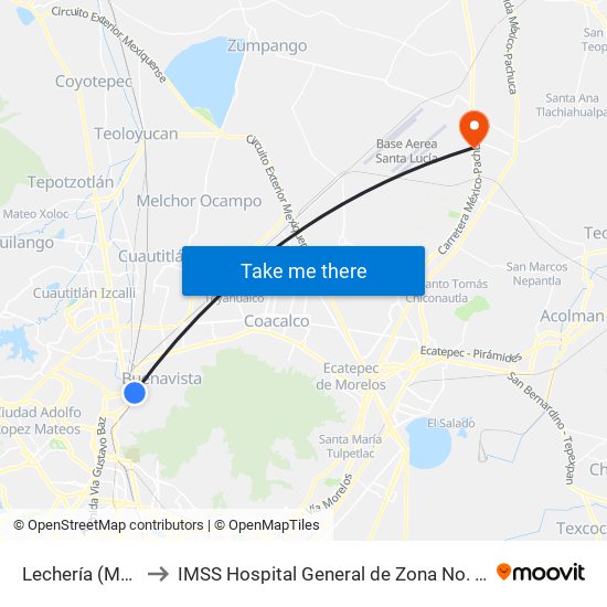Lechería (Mexibús) to IMSS Hospital General de Zona No. 200 "Tecamac" map