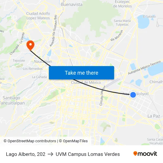 Lago Alberto, 202 to UVM Campus Lomas Verdes map