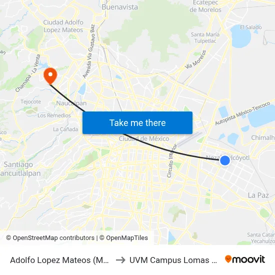 Adolfo Lopez Mateos (Mexibus) to UVM Campus Lomas Verdes map