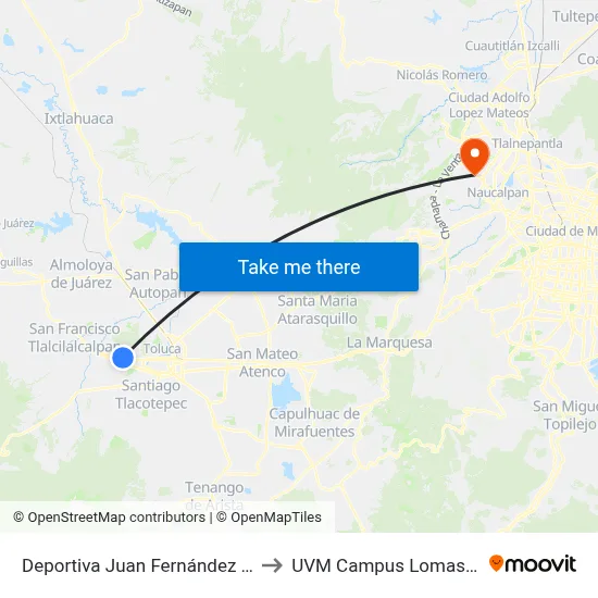 Deportiva Juan Fernández Albarrán to UVM Campus Lomas Verdes map