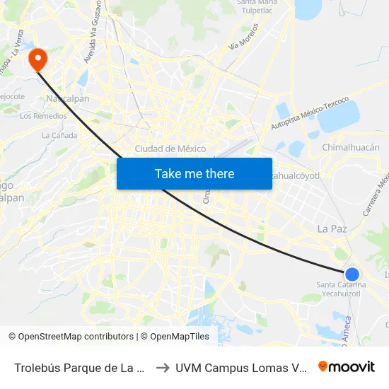 Trolebús Parque de La Mujer to UVM Campus Lomas Verdes map