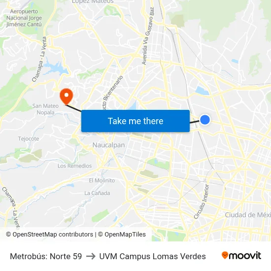 Metrobús: Norte 59 to UVM Campus Lomas Verdes map