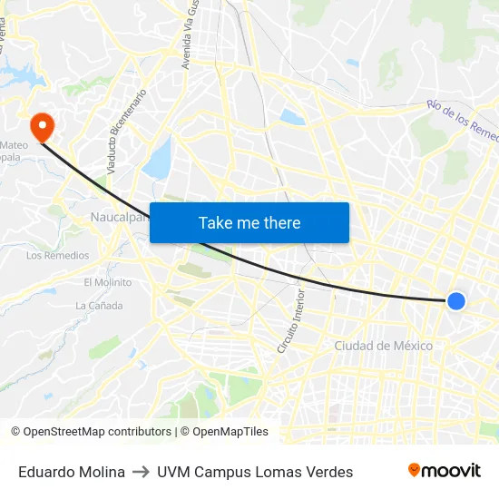 Eduardo Molina to UVM Campus Lomas Verdes map