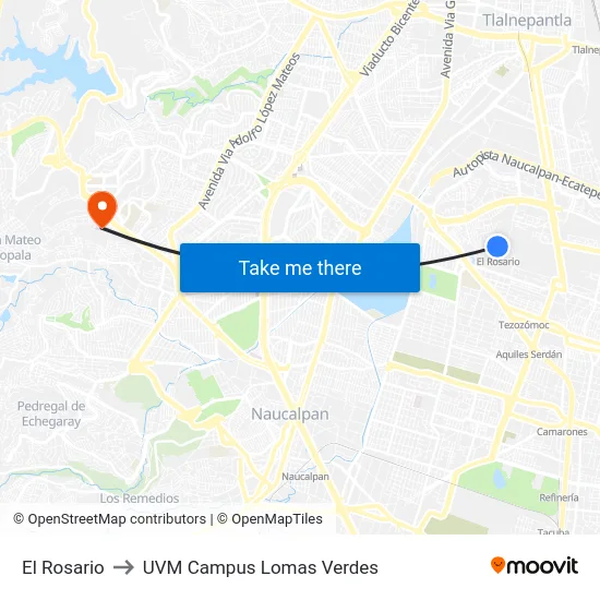 El Rosario to UVM Campus Lomas Verdes map