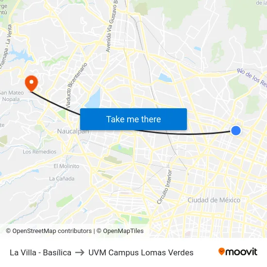 La Villa - Basílica to UVM Campus Lomas Verdes map