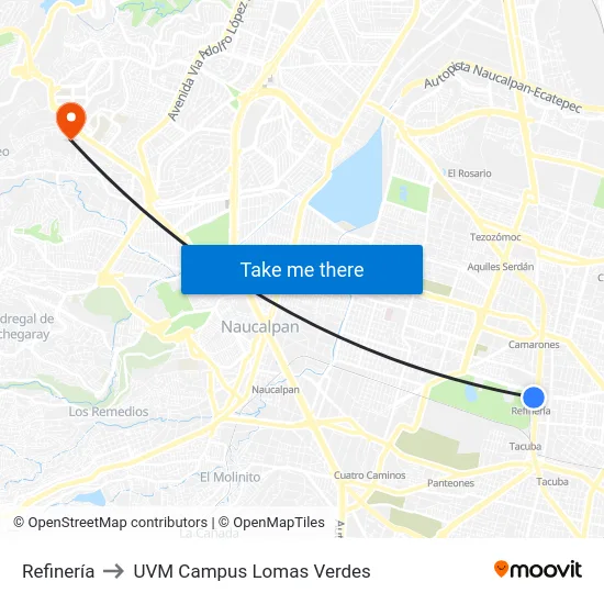 Refinería to UVM Campus Lomas Verdes map