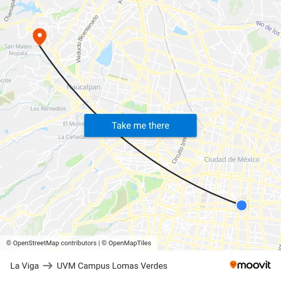 La Viga to UVM Campus Lomas Verdes map