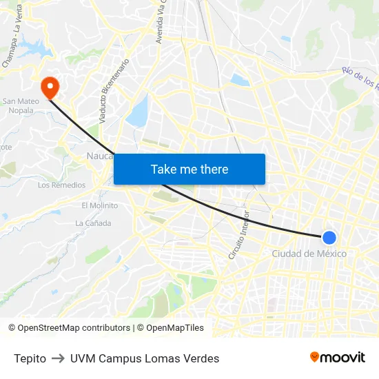 Tepito to UVM Campus Lomas Verdes map