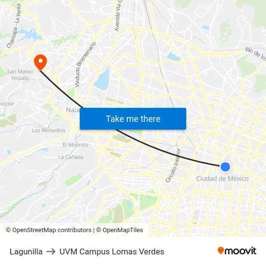 Lagunilla to UVM Campus Lomas Verdes map