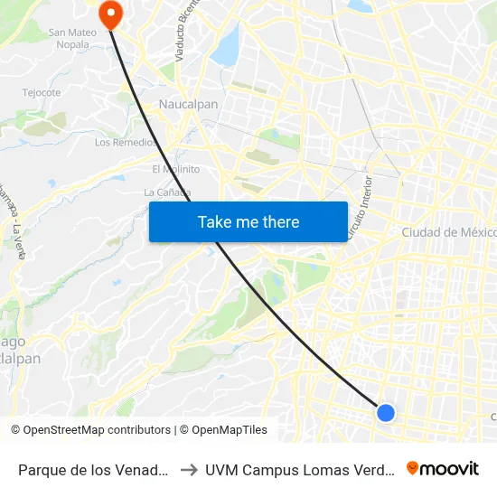 Parque de los Venados to UVM Campus Lomas Verdes map