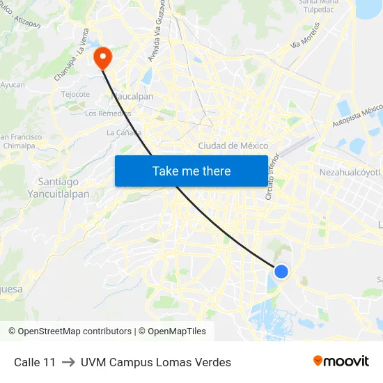 Calle 11 to UVM Campus Lomas Verdes map