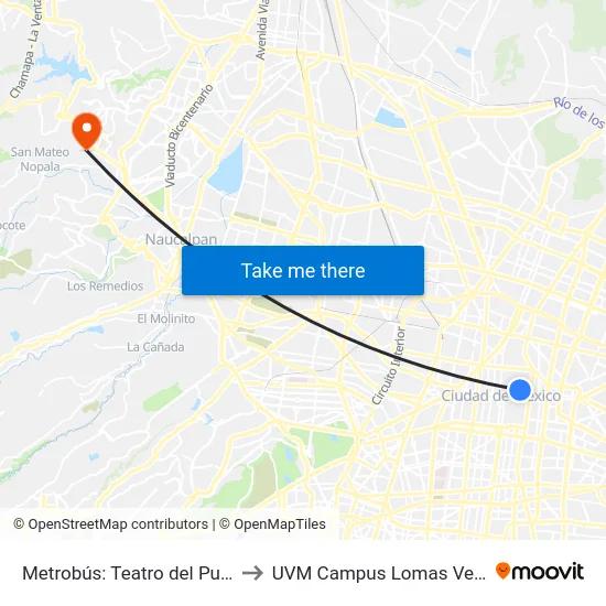 Metrobús: Teatro del Pueblo to UVM Campus Lomas Verdes map
