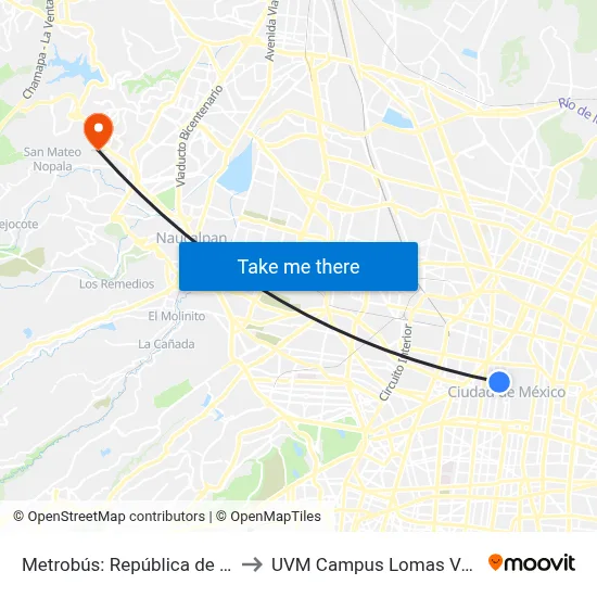 Metrobús: República de Chile to UVM Campus Lomas Verdes map