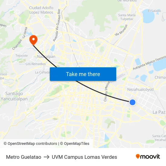 Metro Guelatao to UVM Campus Lomas Verdes map