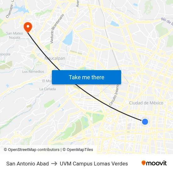 San Antonio Abad to UVM Campus Lomas Verdes map