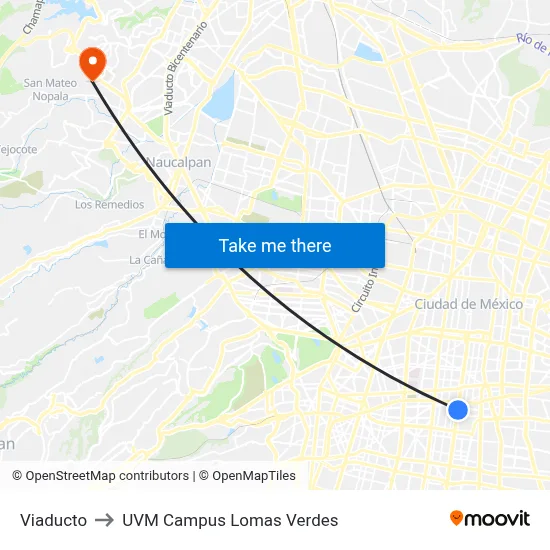Viaducto to UVM Campus Lomas Verdes map