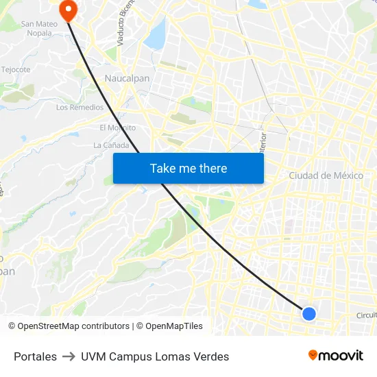 Portales to UVM Campus Lomas Verdes map