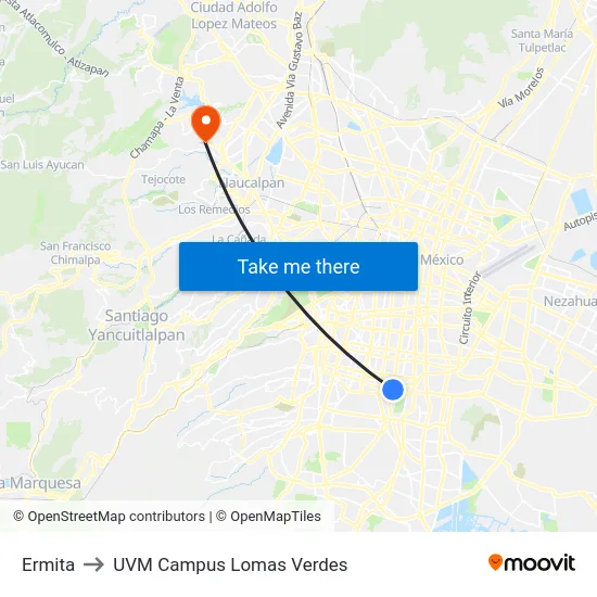 Ermita to UVM Campus Lomas Verdes map