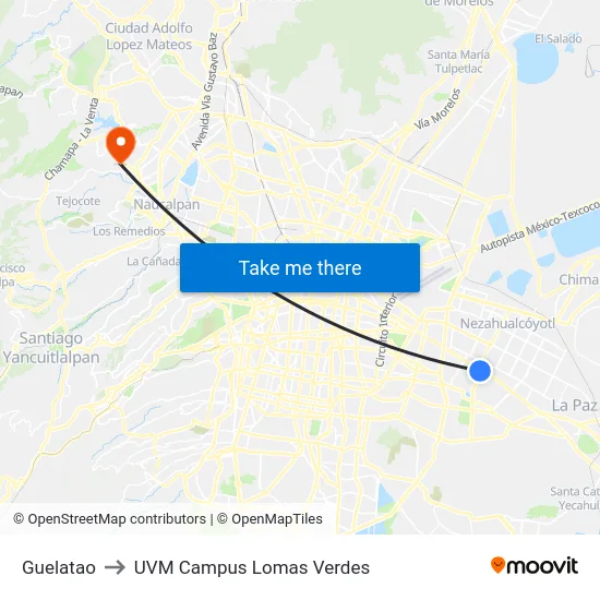 Guelatao to UVM Campus Lomas Verdes map