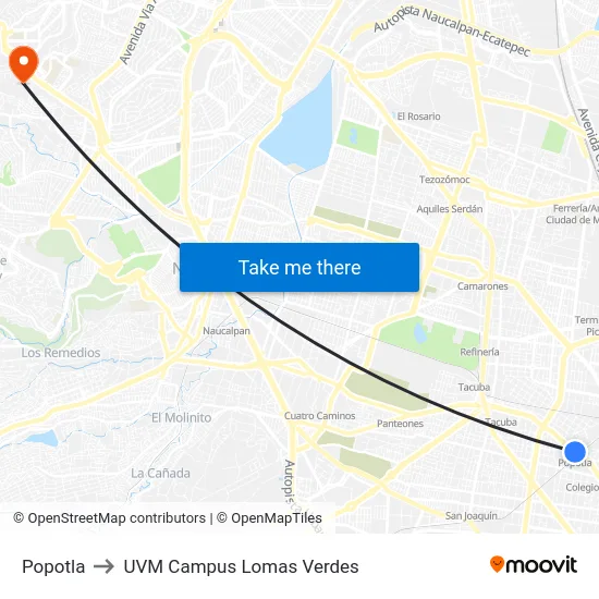 Popotla to UVM Campus Lomas Verdes map