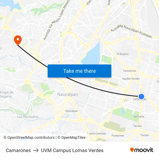 Camarones to UVM Campus Lomas Verdes map