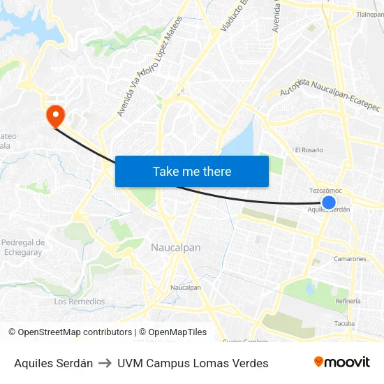 Aquiles Serdán to UVM Campus Lomas Verdes map