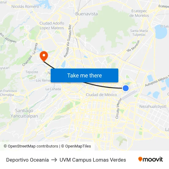 Deportivo Oceanía to UVM Campus Lomas Verdes map