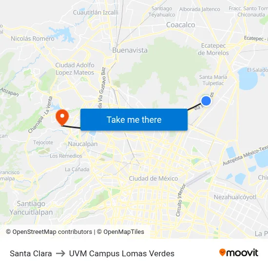 Santa Clara to UVM Campus Lomas Verdes map