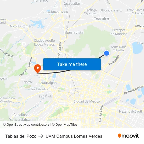 Tablas del Pozo to UVM Campus Lomas Verdes map