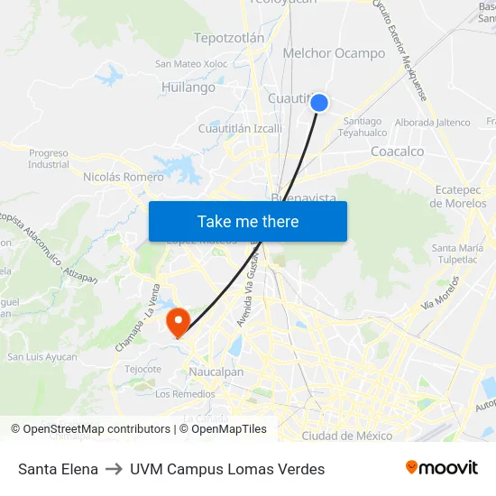 Santa Elena to UVM Campus Lomas Verdes map