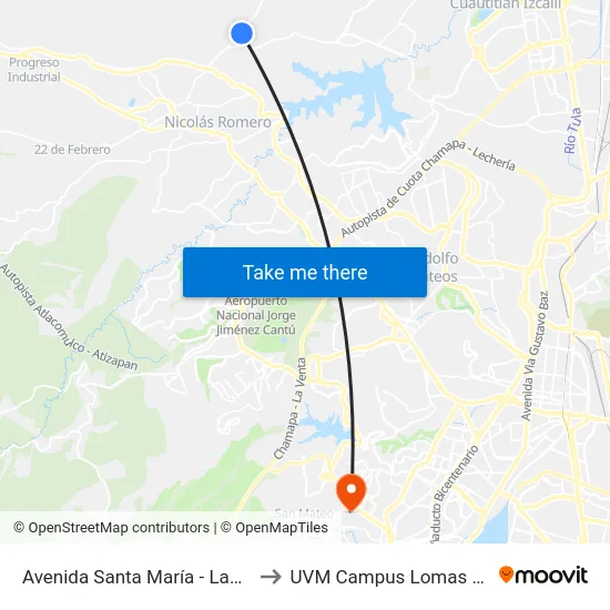 Avenida Santa María - Las Torres to UVM Campus Lomas Verdes map
