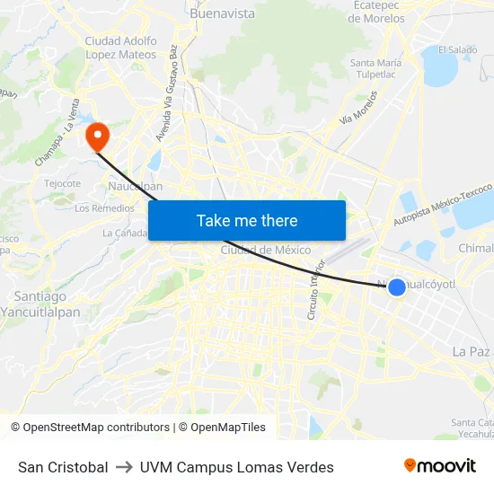 San Cristobal to UVM Campus Lomas Verdes map