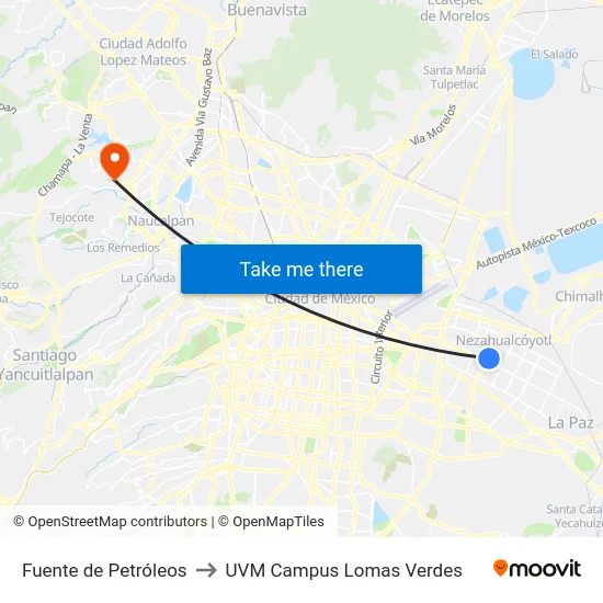 Fuente de Petróleos to UVM Campus Lomas Verdes map