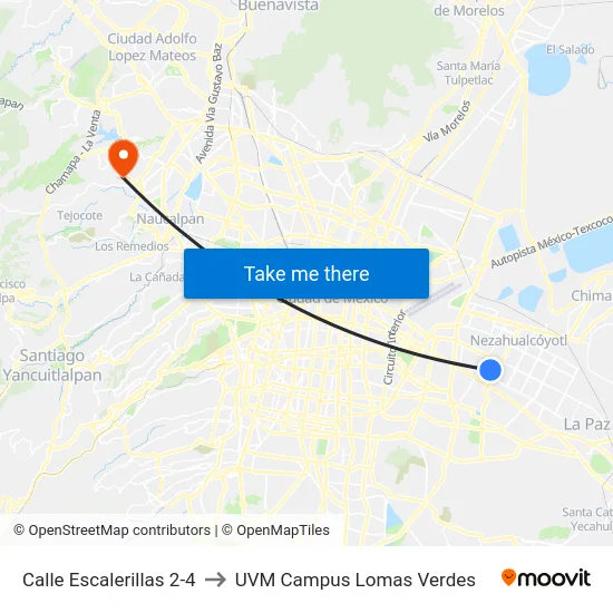 Calle Escalerillas 2-4 to UVM Campus Lomas Verdes map