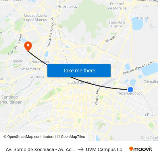 Av. Bordo de Xochiaca - Av. Adolfo López Mateos to UVM Campus Lomas Verdes map