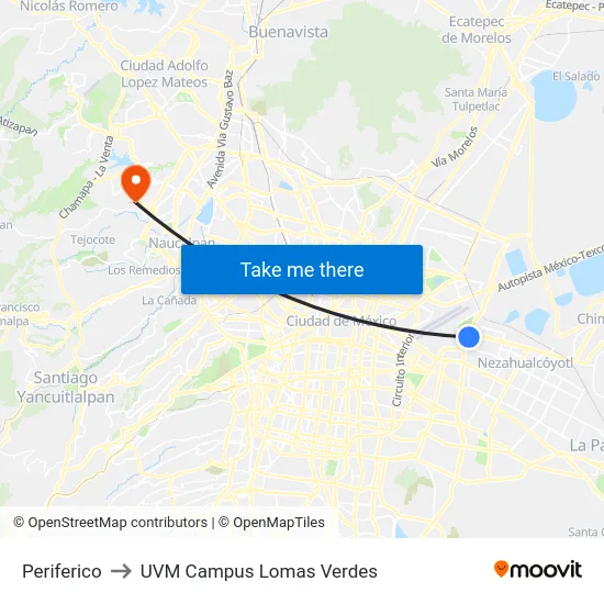 Periferico to UVM Campus Lomas Verdes map