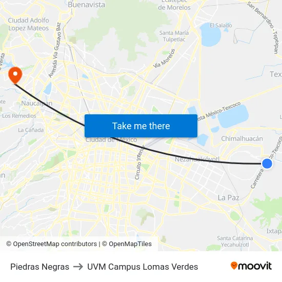 Piedras Negras to UVM Campus Lomas Verdes map