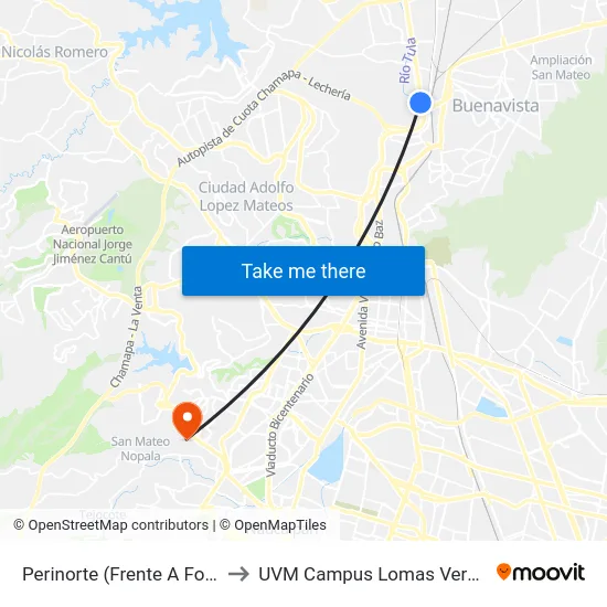 Perinorte (Frente A Ford) to UVM Campus Lomas Verdes map