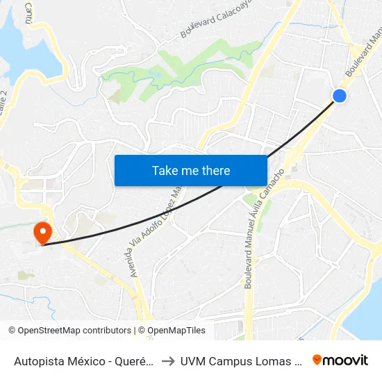 Autopista México - Querétaro 79 to UVM Campus Lomas Verdes map