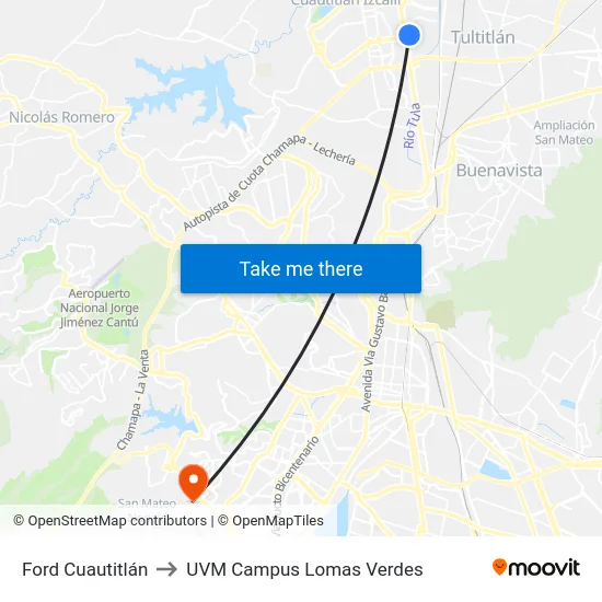 Ford Cuautitlán to UVM Campus Lomas Verdes map